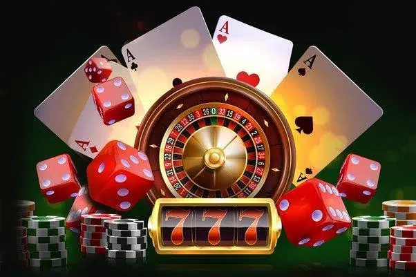 Roulette su panno verde con assi e dadi rossi